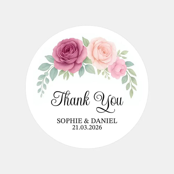 Personalised Wedding Thank You Stickers | Dusty Mauve & Blush Rose Floral Design - Sticksy Prints Australia