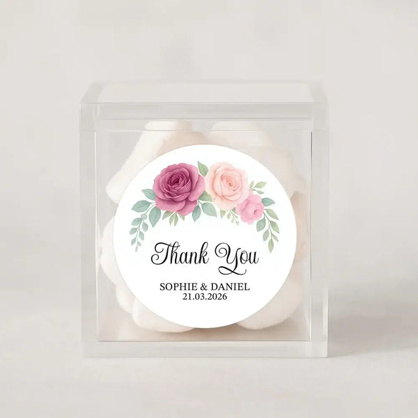 Personalised Wedding Thank You Stickers | Dusty Mauve & Blush Rose Floral Design - Sticksy Prints Australia