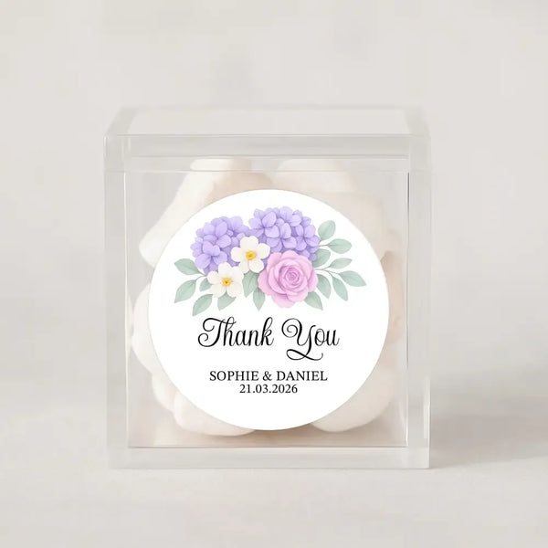 Personalised Wedding Thank You Stickers | Lavender Hydrangea & Lilac Rose Floral Design - Sticksy Prints Australia