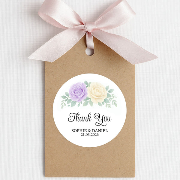 Personalised Wedding Thank You Stickers | Lavender & Ivory Rose Floral Design