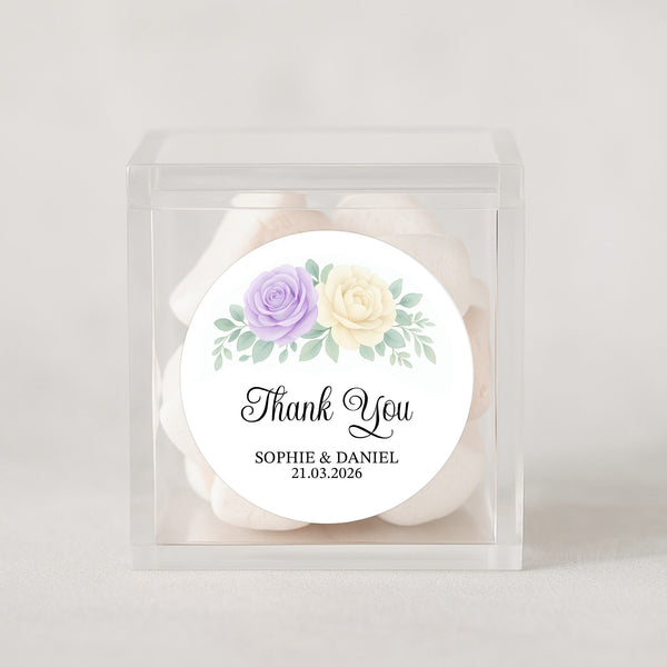 Personalised Wedding Thank You Stickers | Lavender & Ivory Rose Floral Design