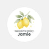 Personalised Welcome Baby Lemon Stickers – Watercolour Citrus Gender-Neutral Favour Labels