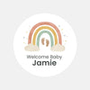Personalised Welcome Baby Rainbow Stickers with Footprints – Scandi Pastel Gender-Neutral Favour Labels - Sticksy Prints Australia
