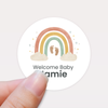 Personalised Welcome Baby Rainbow Stickers with Footprints – Scandi Pastel Gender-Neutral Favour Labels
