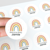 Personalised Welcome Baby Rainbow Stickers with Sunshine Rays – Scandi Pastel Gender-Neutral Favour Labels