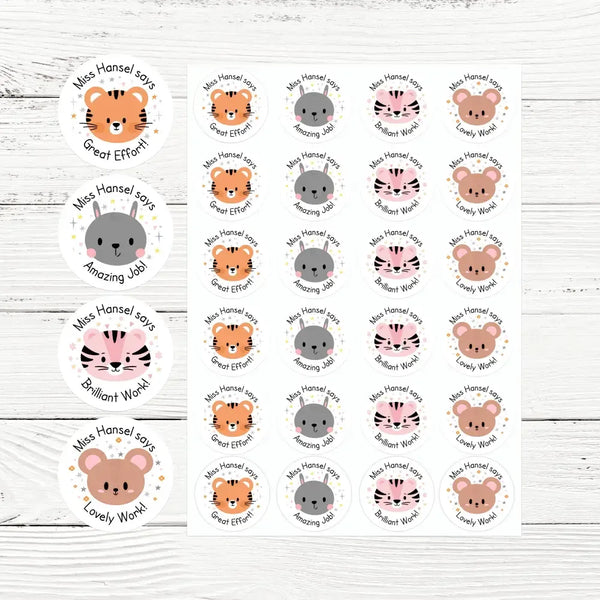 Personalised Woodland Animal Teacher Reward Stickers - Sticksy Prints Australia