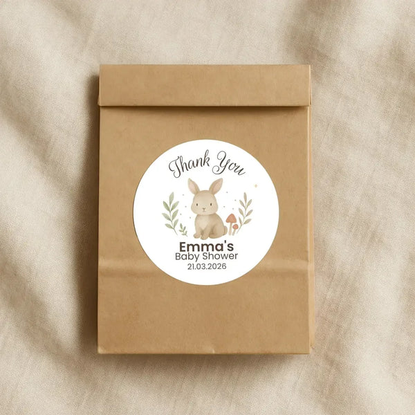 Personalised Woodland Bunny Baby Shower Thank You Stickers – Watercolour Rabbit Favour Labels - Sticksy Prints Australia