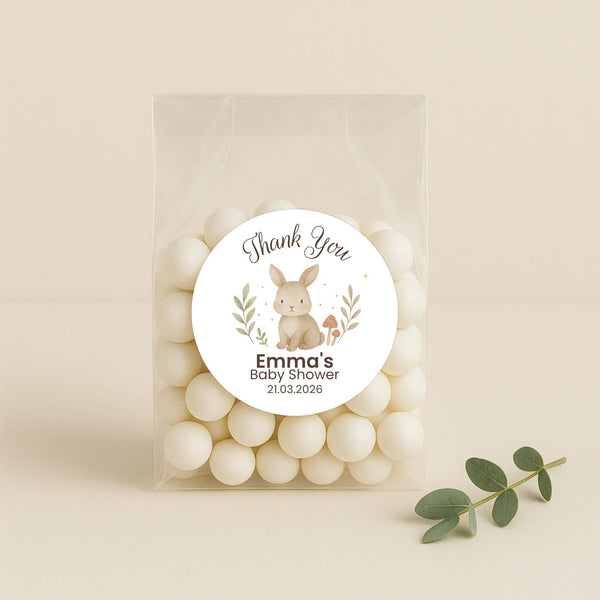 Personalised Woodland Bunny Baby Shower Thank You Stickers – Watercolour Rabbit Favour Labels