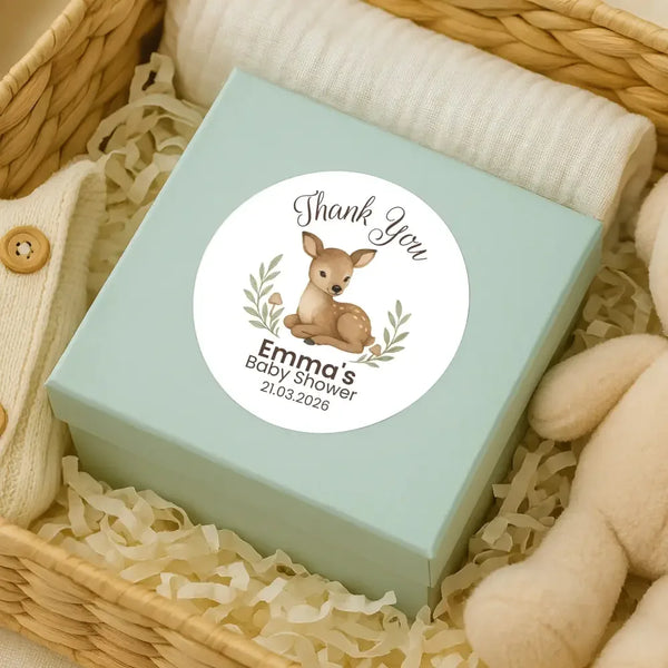 Personalised Woodland Deer Baby Shower Thank You Stickers – Watercolour Fawn Favour Labels - Sticksy Prints Australia