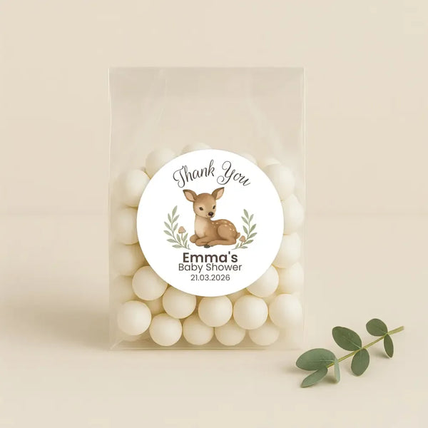 Personalised Woodland Deer Baby Shower Thank You Stickers – Watercolour Fawn Favour Labels - Sticksy Prints Australia