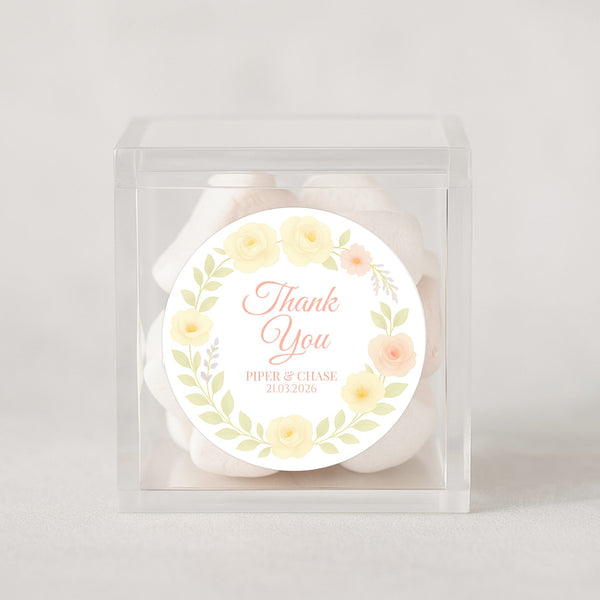 Personalised Yellow & Peach Rose Wedding Thank You Stickers – Custom Floral Favour Labels