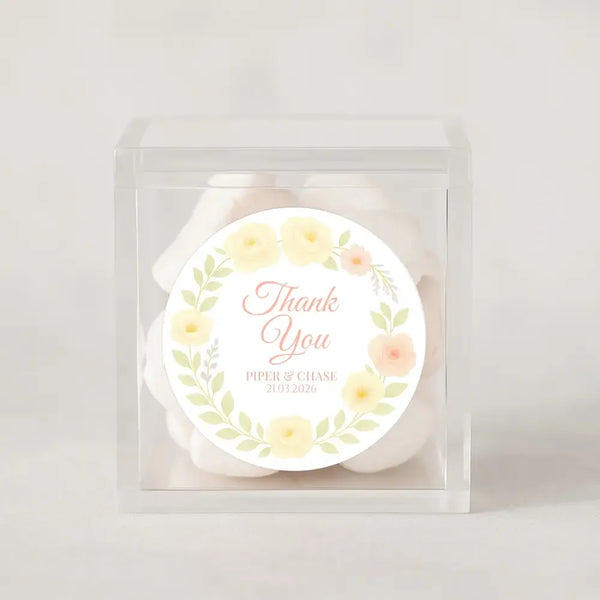 Personalised Yellow & Peach Rose Wedding Thank You Stickers – Custom Floral Favour Labels - Sticksy Prints Australia