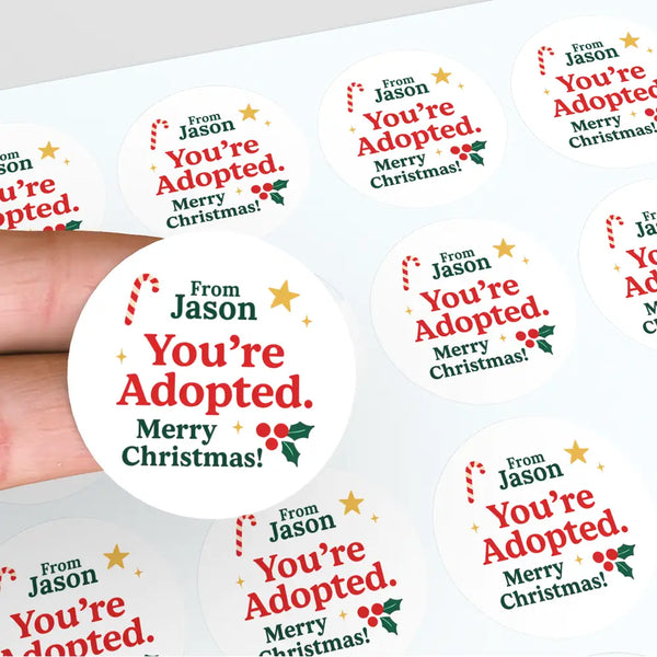 Personalised You’re Adopted. Merry Christmas! Stickers Labels