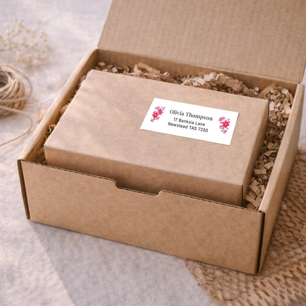 Pink Floral Personalised Address Labels 70 × 25 mm | Classic Flower Return Address Stickers