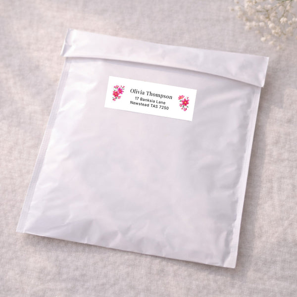 Pink Floral Personalised Address Labels 70 × 25 mm | Classic Flower Return Address Stickers