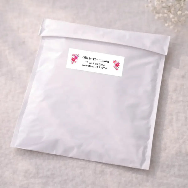 Pink Floral Personalised Address Labels 70 × 25 mm | Classic Flower Return Address Stickers - Sticksy Prints Australia