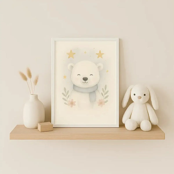 Polar Bear Nursery Wall Art Print | Woodland Animal Watercolour | Digital Download - Sticksy Prints Australia