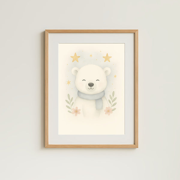 Polar Bear Nursery Wall Art Print | Woodland Animal Watercolour | Digital Download