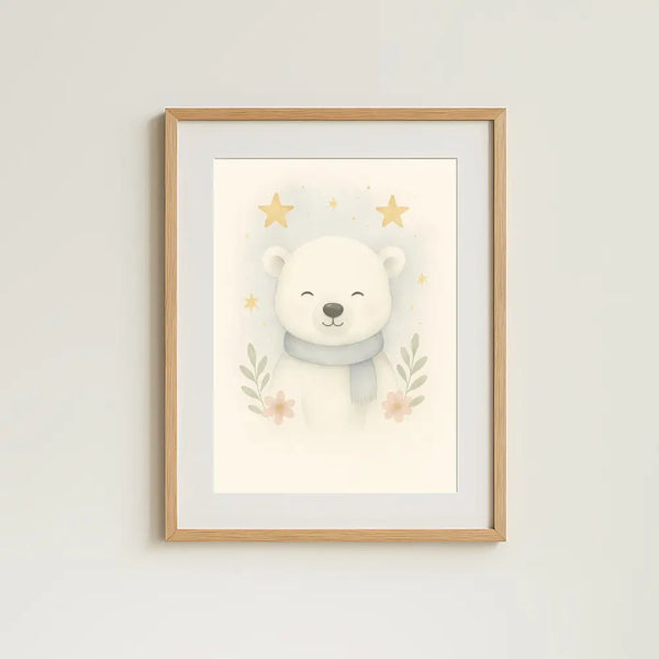 Polar Bear Nursery Wall Art Print | Woodland Animal Watercolour | Digital Download