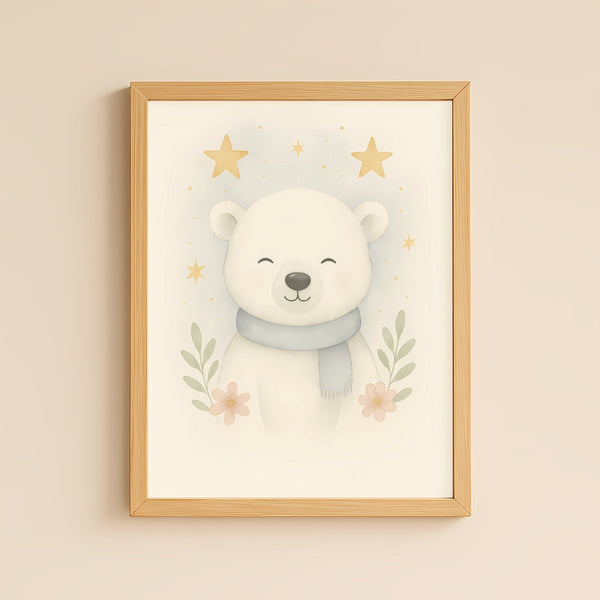 Polar Bear Nursery Wall Art Print | Woodland Animal Watercolour | Digital Download