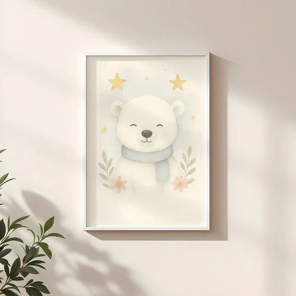 Polar Bear Nursery Wall Art Print | Woodland Animal Watercolour | Digital Download