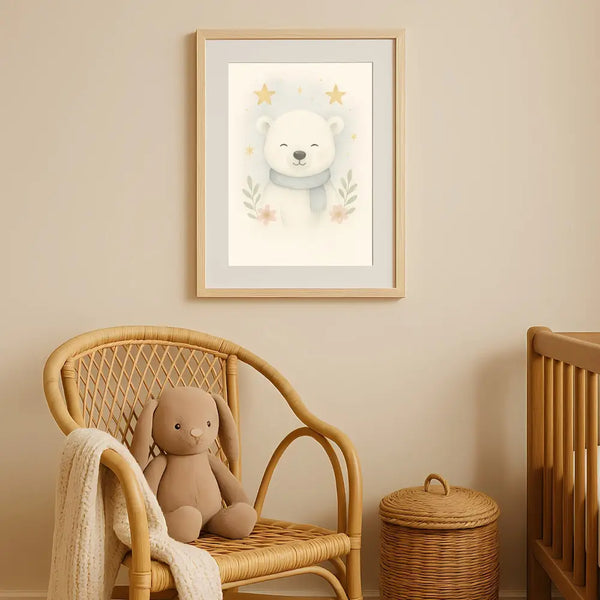 Polar Bear Nursery Wall Art Print | Woodland Animal Watercolour | Digital Download