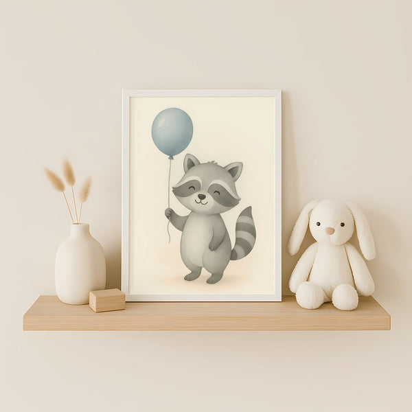 Raccoon Nursery Wall Art Print – Woodland Animal Watercolour (Digital Download)