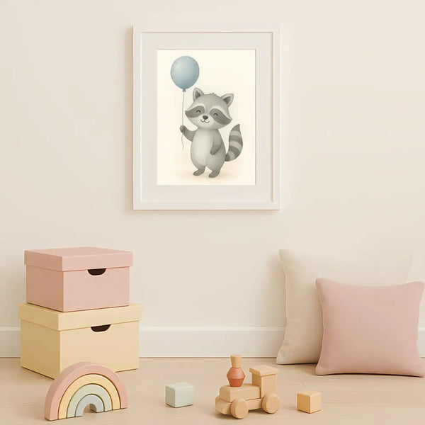 Raccoon Nursery Wall Art Print – Woodland Animal Watercolour (Digital Download)