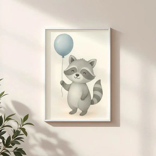 Raccoon Nursery Wall Art Print – Woodland Animal Watercolour (Digital Download)