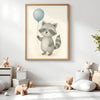 Raccoon Nursery Wall Art Print – Woodland Animal Watercolour (Digital Download) - Sticksy Prints Australia