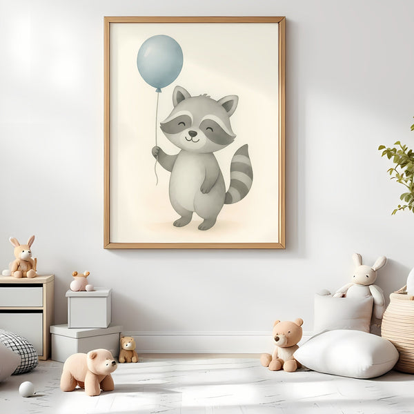 Raccoon Nursery Wall Art Print – Woodland Animal Watercolour (Digital Download)