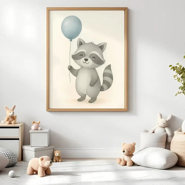 Raccoon Nursery Wall Art Print – Woodland Animal Watercolour (Digital Download) - Sticksy Prints Australia