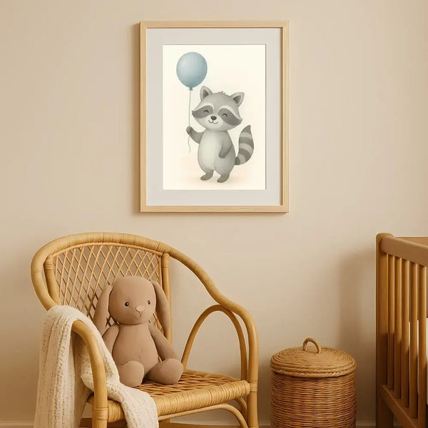 Raccoon Nursery Wall Art Print – Woodland Animal Watercolour (Digital Download) - Sticksy Prints Australia