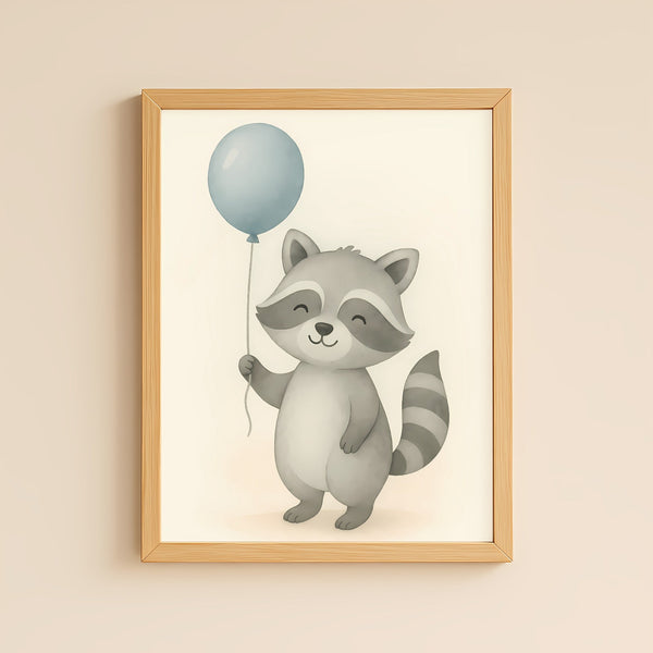 Raccoon Nursery Wall Art Print – Woodland Animal Watercolour (Digital Download)