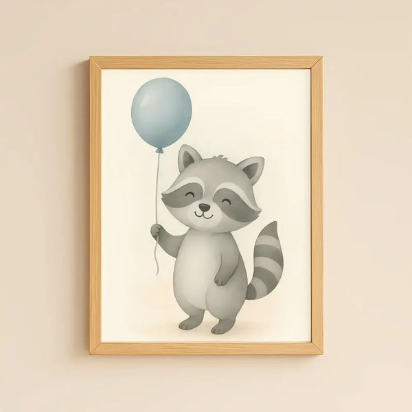 Raccoon Nursery Wall Art Print – Woodland Animal Watercolour (Digital Download) - Sticksy Prints Australia