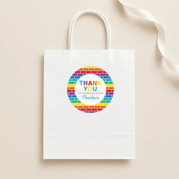 Rainbow Brick Thank You Stickers – Custom Name Kids Birthday Party Favour Labels - Sticksy Prints Australia