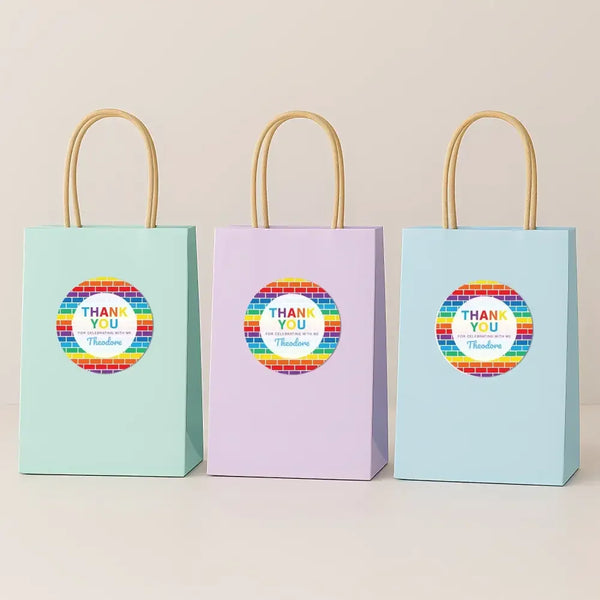 Rainbow Brick Thank You Stickers – Custom Name Kids Birthday Party Favour Labels - Sticksy Prints Australia