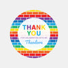 Rainbow Brick Thank You Stickers – Custom Name Kids Birthday Party Favour Labels