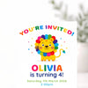 Rainbow Lion Birthday Invitations | Personalised Kids Party Invites | 4×6 Printed - Sticksy Prints Australia