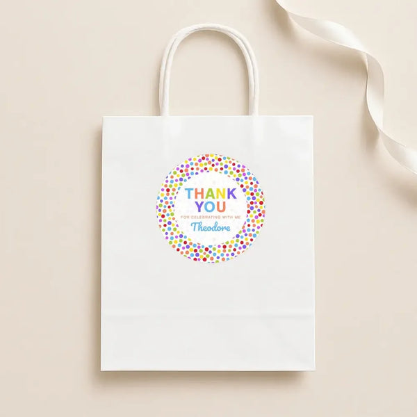 Rainbow Polka Dot Thank You Stickers – Custom Name Kids Birthday Party Favour Labels - Sticksy Prints Australia