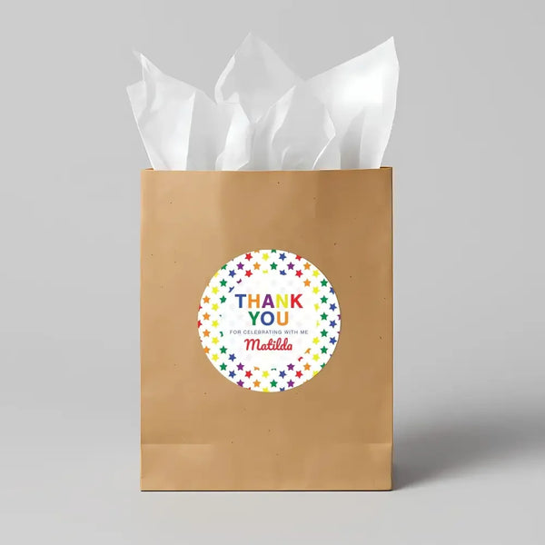 Rainbow Stars Thank You Stickers – Custom Name Kids Birthday Party Favour Labels - Sticksy Prints Australia