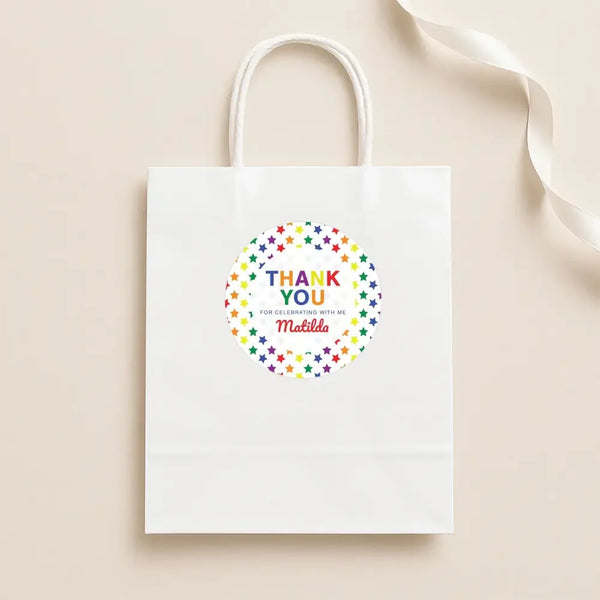 Rainbow Stars Thank You Stickers – Custom Name Kids Birthday Party Favour Labels - Sticksy Prints Australia