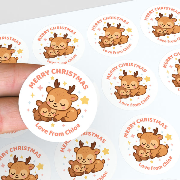 Reindeer Christmas Stickers β Personalised Name Label