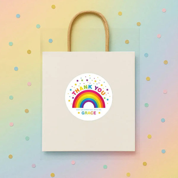 Personalised Kids Birthday Stickers Rainbow Custom Name Party Favour - Sticksy Prints Australia