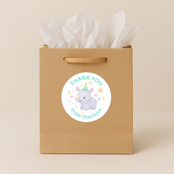 Safari Party Animal Thank You Stickers – Flamingo Rhino Toucan & Cheetah | Personalised Party Favour Labels