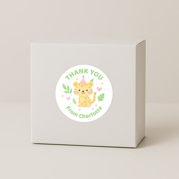 Safari Party Animal Thank You Stickers – Flamingo Rhino Toucan & Cheetah | Personalised Party Favour Labels