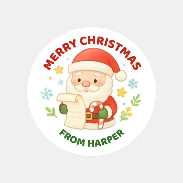 Santa Christmas Stickers – Personalised Name Label - Sticksy Prints Australia