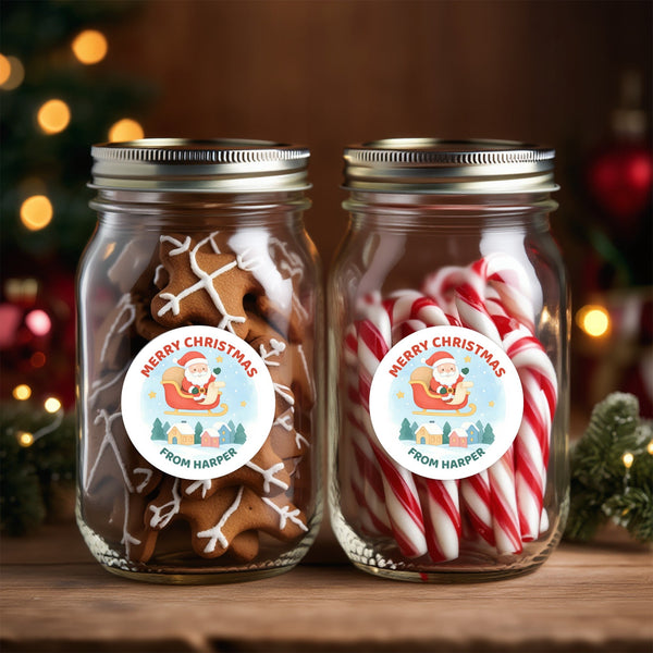 Santa Sleigh Personalised Merry Christmas Stickers – Watercolour Village