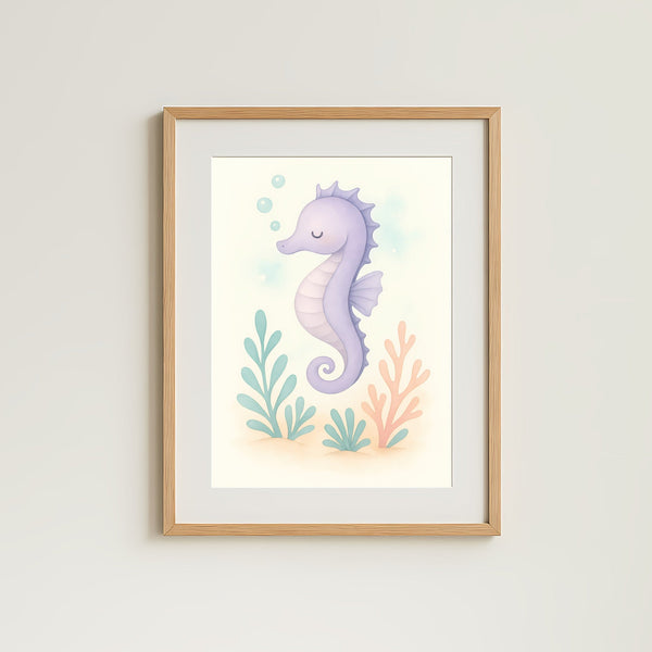 Seahorse Nursery Wall Art Print | Ocean Animal Watercolour | Digital Download