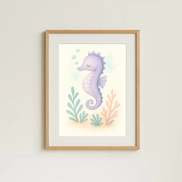Seahorse Nursery Wall Art Print | Ocean Animal Watercolour | Digital Download - Sticksy Prints Australia